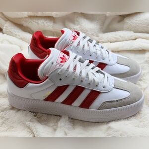 adidas Samba XLG White, Red, and Gray Sneakers
